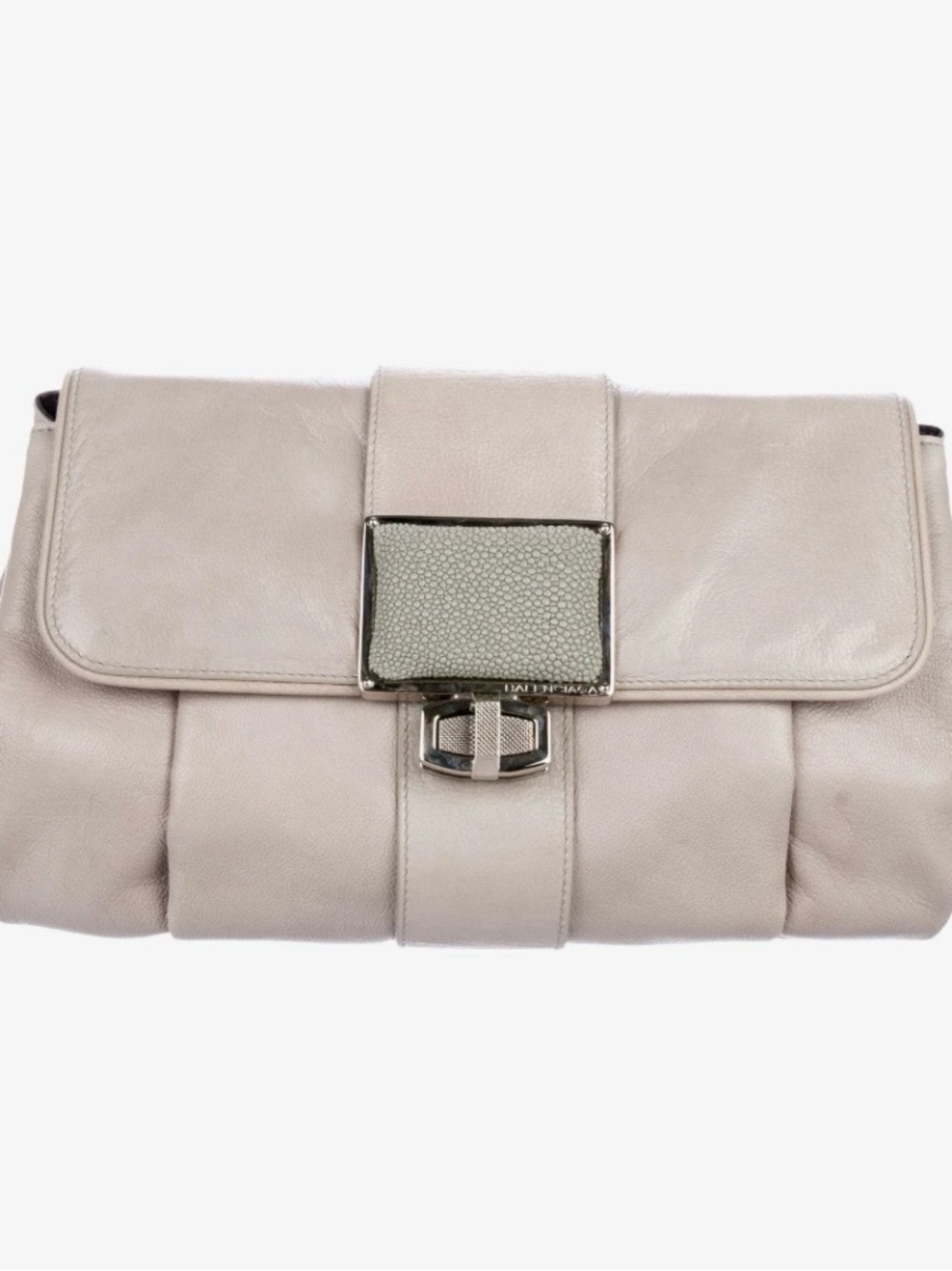Balenciaga Cream Leather Fold-Over Clutch with Metal Accent
